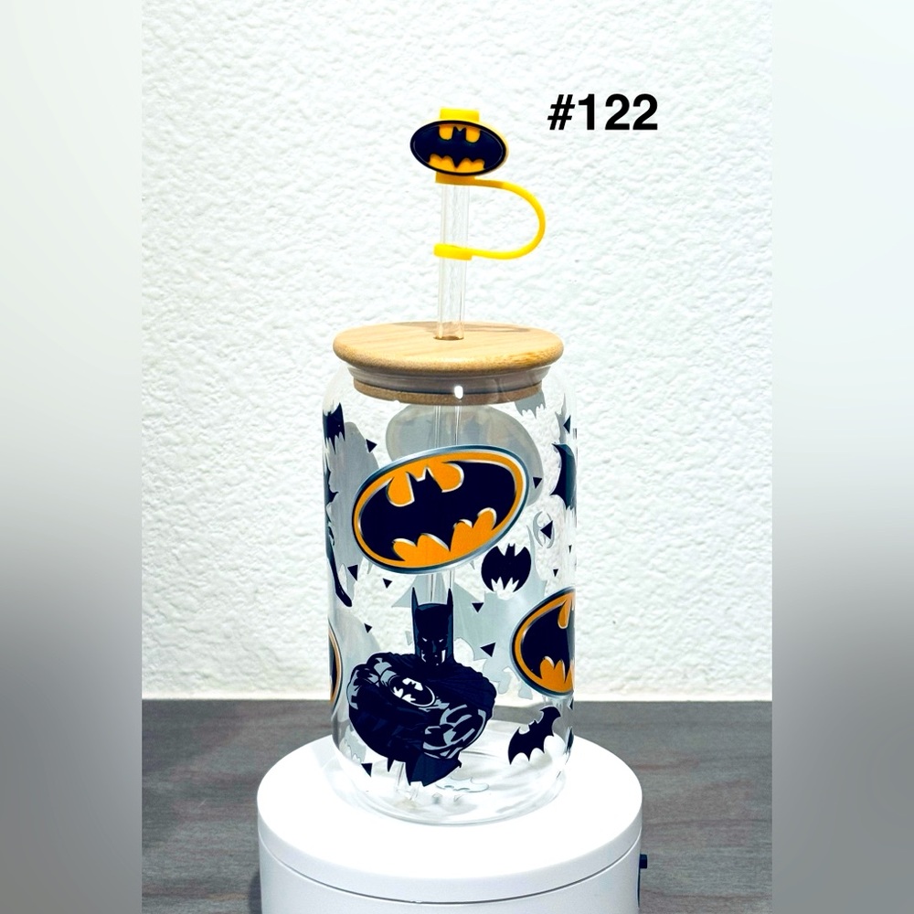 Batman Themed Glass Jar with Straw